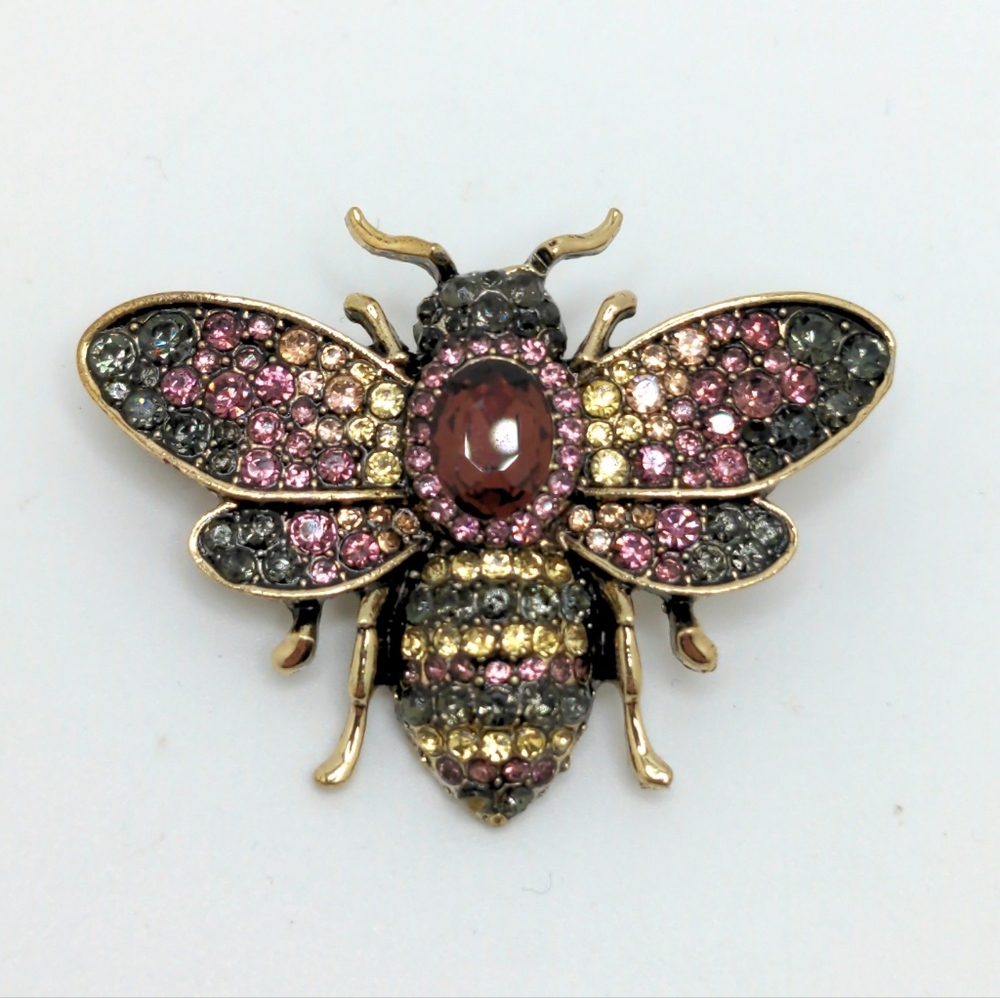 Rose Gold Crystal Rhinestone Bee Brooch
